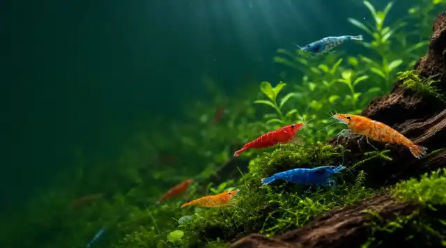 Colorful freshwater shrimp in a planted aquarium - Shrimp Aquatics hero image
